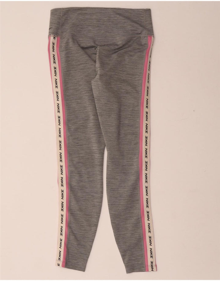 Nike Ženske Dri Fit Graphic Leggings UK 12 Medium Gray Flected Polyester