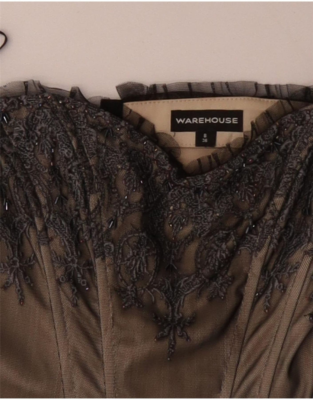 WAREHOUSE Ženski gornji dio korzeta s otvorenim ramenima UK 8 Mali bež cvjetni poliester