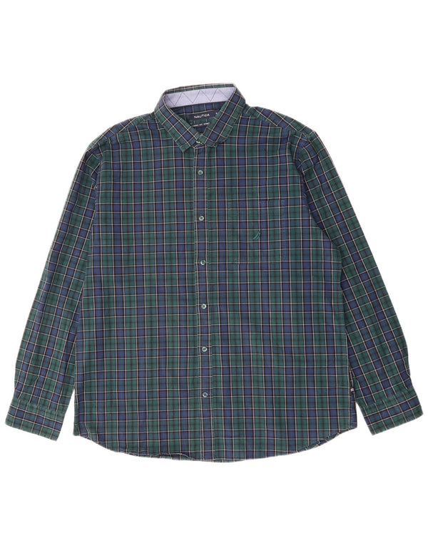 Nautica Mens Classic Fit Shirt XL Green Check Cotton