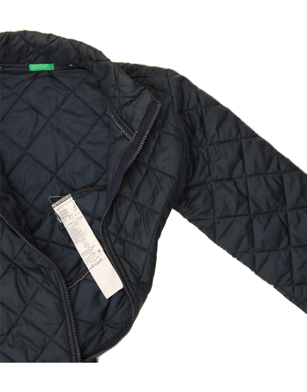BENETTON Boys Quilted Jacket 9-10 Years Large Navy Blue Polyester Vintage Benetton and Second-Hand Benetton from Messina Hembry 