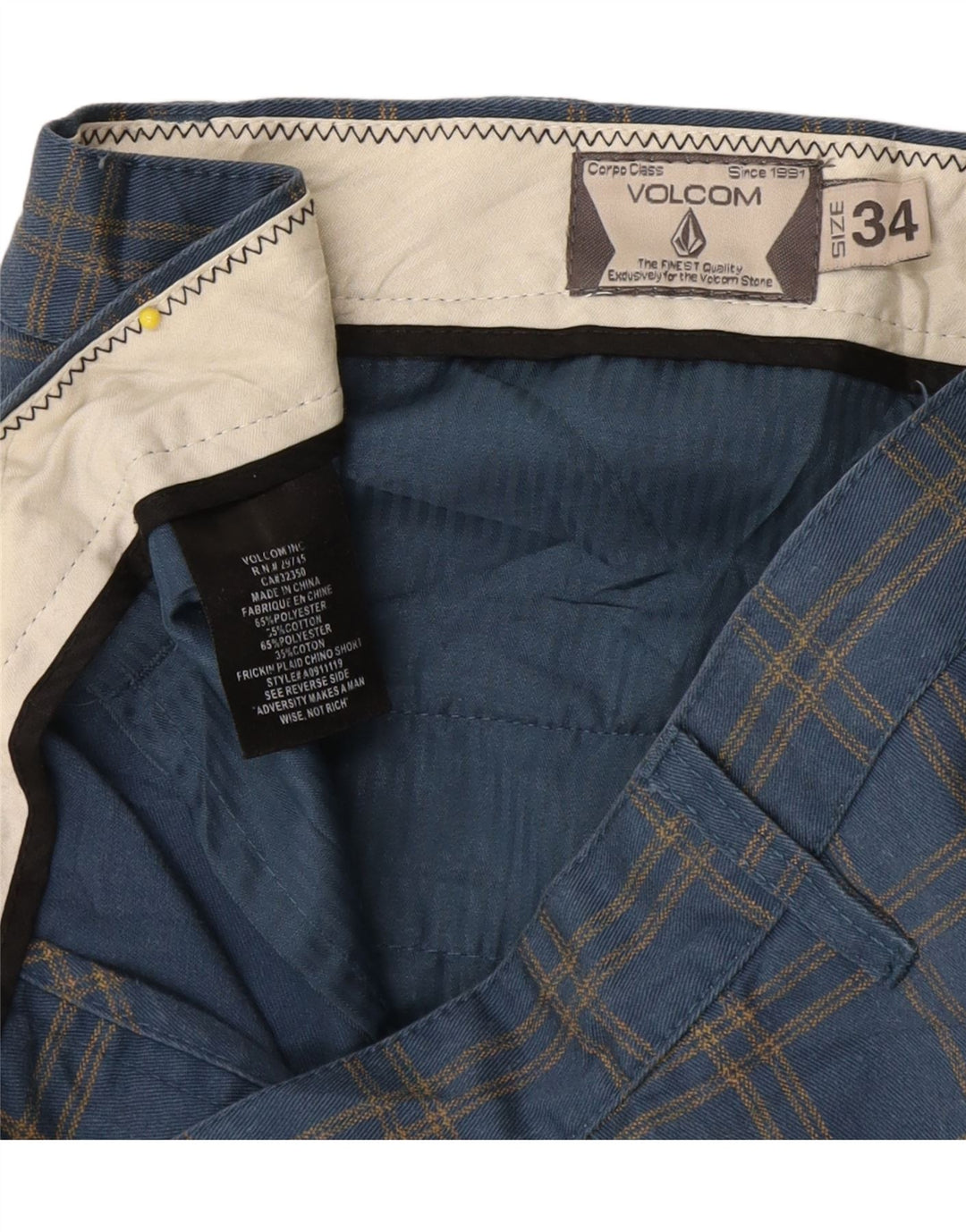 Volcom muške chino kratke hlače W34 veliki plavi karirani poliester