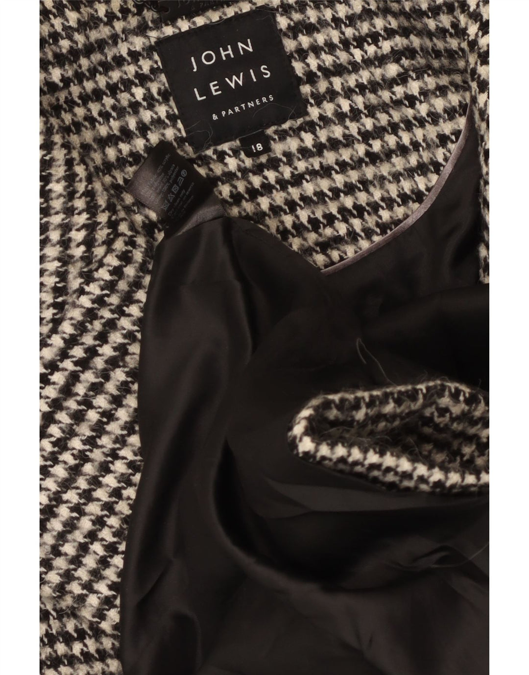John Lewis ženski preveliki kaput s dvostrukim kopčanjem UK 18 XL crni houndstooth
