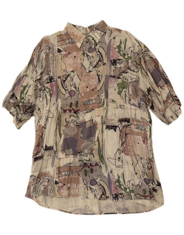 Vintage muška košulja kratkih rukava s apstraktnim uzorkom, veličina 43/44 XL, bež