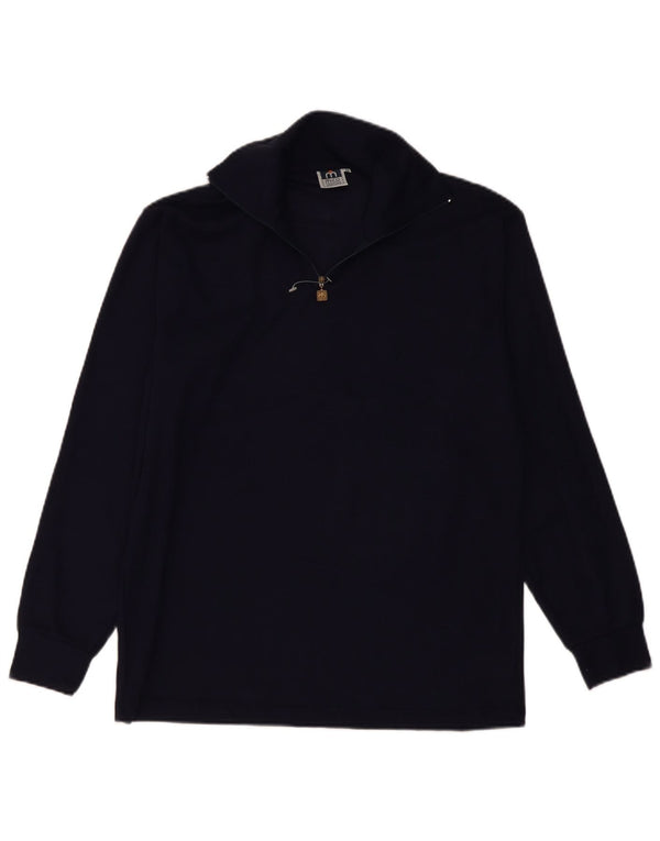 Vintage muški džemper s izrezom s patentnim zatvaračem IT 50 srednje tamnoplave vune