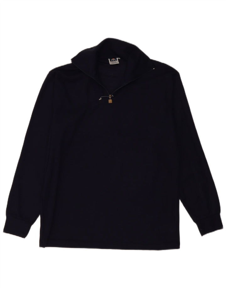 Vintage muški džemper s izrezom s patentnim zatvaračem IT 50 srednje tamnoplave vune