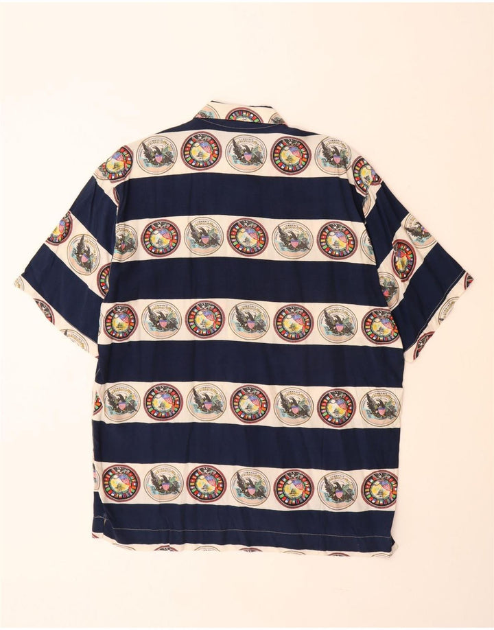 VINTAGE muška grafička majica kratkih rukava, velika tamnoplava prugasta viskoza