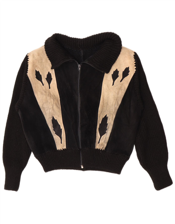 Vintage ženska bomber jakna od brušene kože UK 16 velikih crnih blokova boja