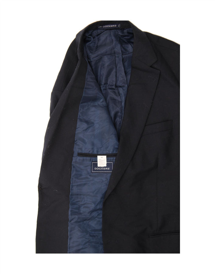 DOCKERS Mens 2 Button Blazer Jacket UK 44 2XL Navy Blue Polyester Vintage Dockers and Second-Hand Dockers from Messina Hembry 