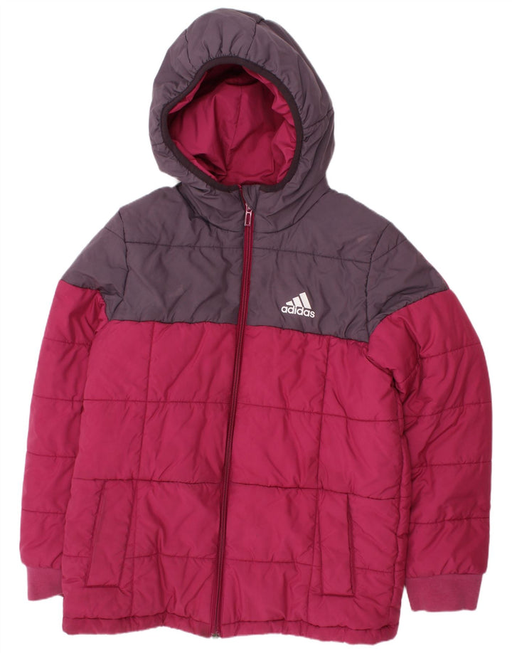 Podstavljena jakna s kapuljačom Adidas za dječake 9-10 godina, ružičasta poliesterska boja