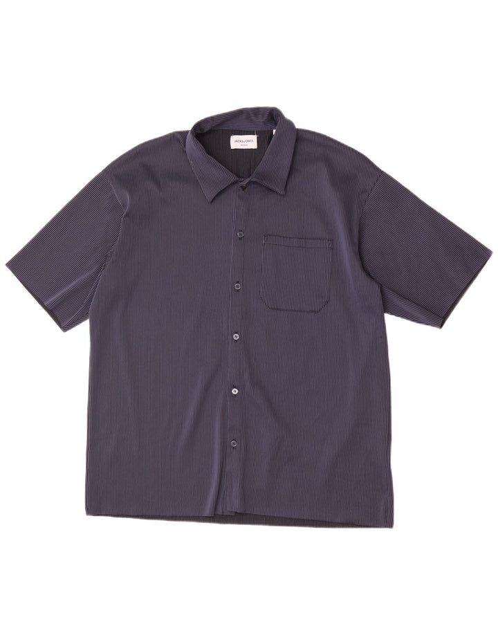 Jack & Jones muška košulja kratkih rukava, veliki tamnoplavi poliester na pruge