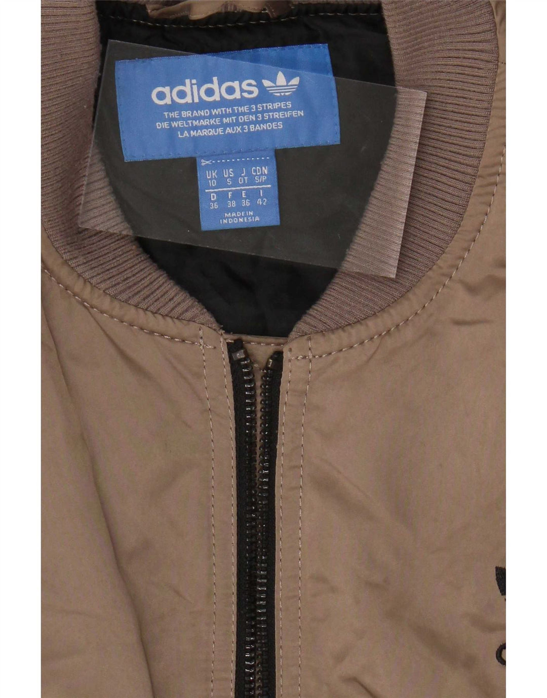 Adidasova ženska velika podstavljena jakna s grafičkim motivima UK 10, mali smeđi poliester