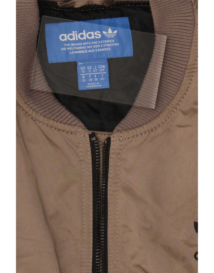Adidasova ženska velika podstavljena jakna s grafičkim motivima UK 10, mali smeđi poliester