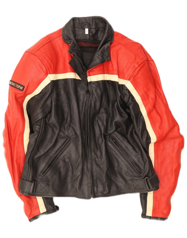 Vintage Mens Motorstyle Leather Racer Jacket UK 40 Large Black Colourblock