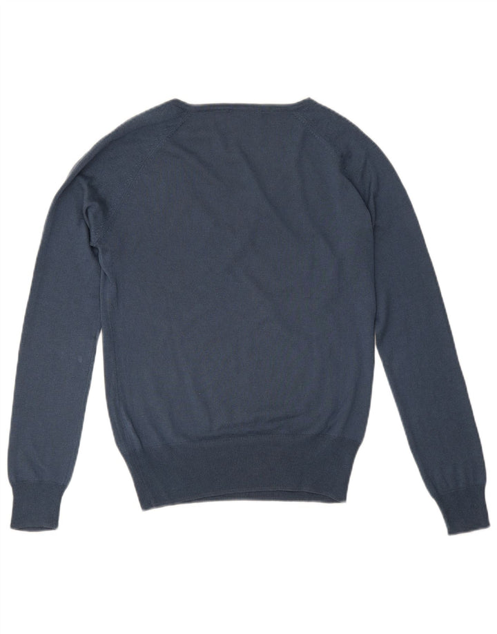 Ženski džemper s V-izrezom Massimo Dutti UK 12 Srednje plava svila