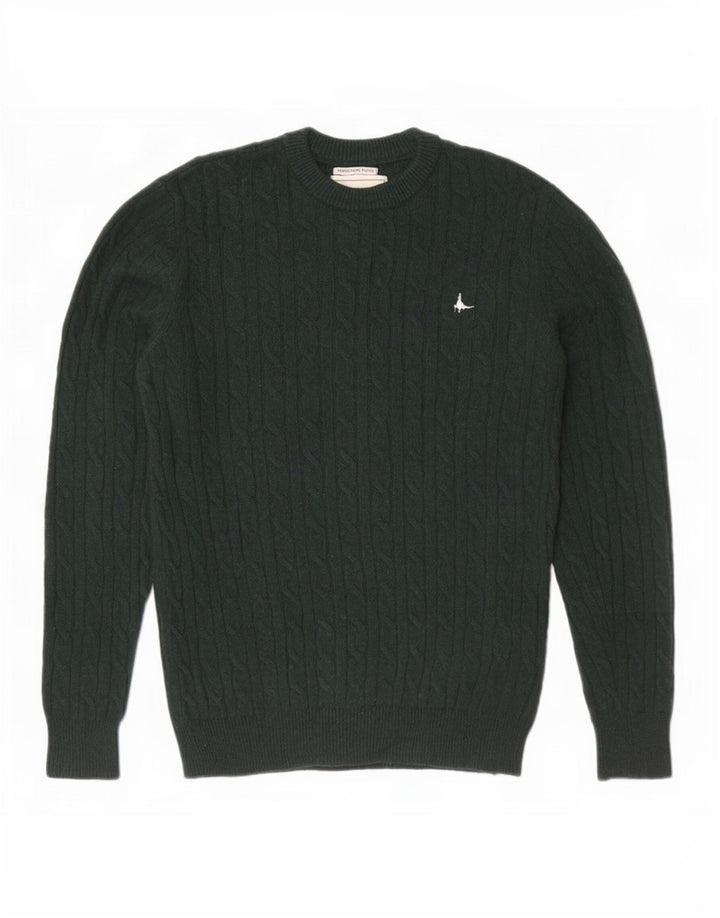 Jack Wills, muški džemper s okruglim izrezom srednje zelene boje od merino vune