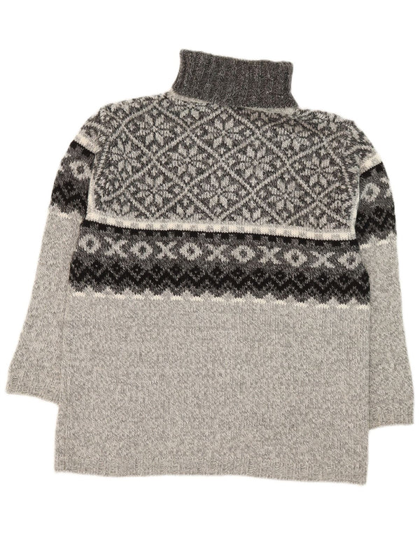 Vintage ženski pulover s rol izrezom UK 14 Srednje sivi Fair Isle akril