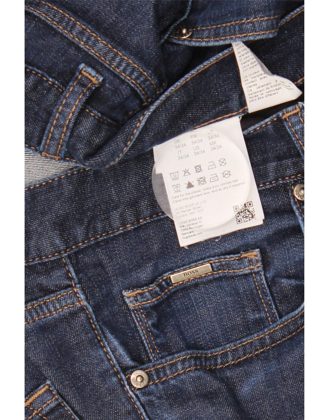 HUGO BOSS Muške uske traperice W34 L34 tamnoplavi pamuk