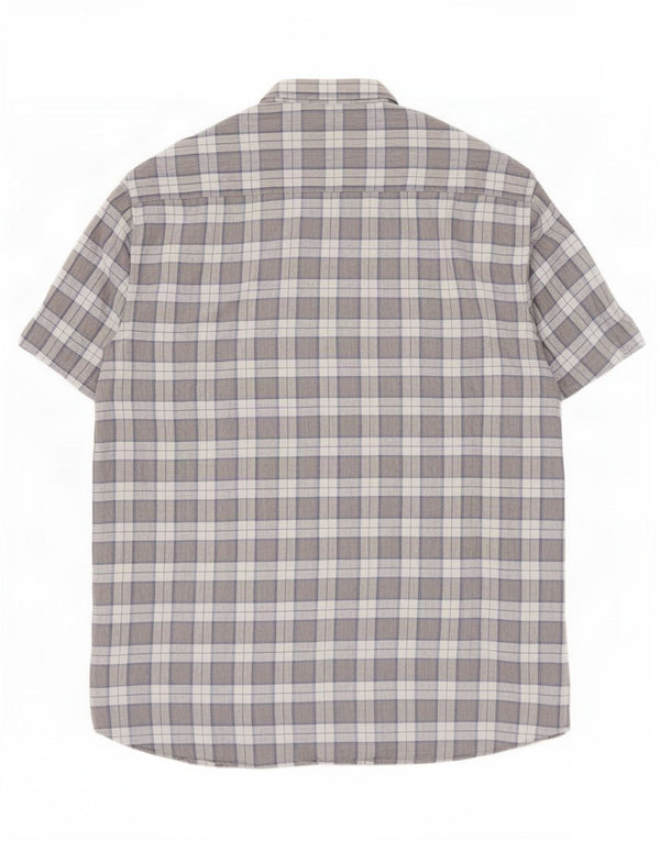 Massimo Dutti Mens Short Sleeve Shirt XL Grey Plaid Linen