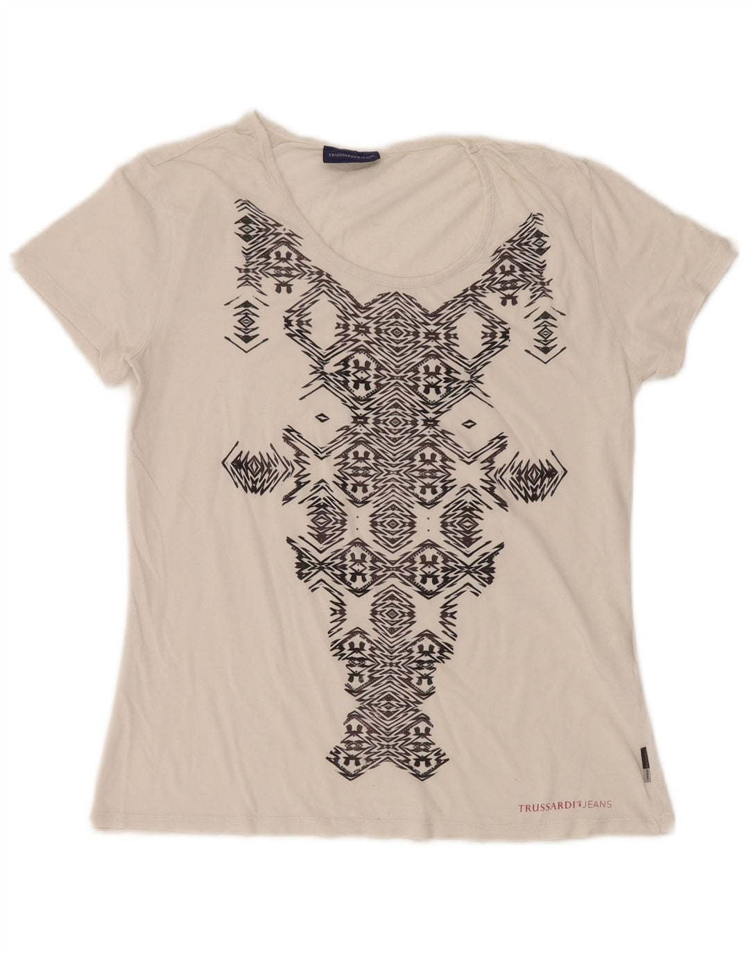TRUSSARDI JEANS Ženska majica kratkih rukava s grafičkim motivima UK 14 Large White Geometric