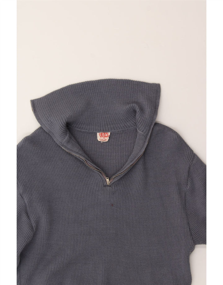 VINTAGE Womens Zip Neck Jumper Sweater IT 50 XL Grey Wool Vintage Vintage and Second-Hand Vintage from Messina Hembry 