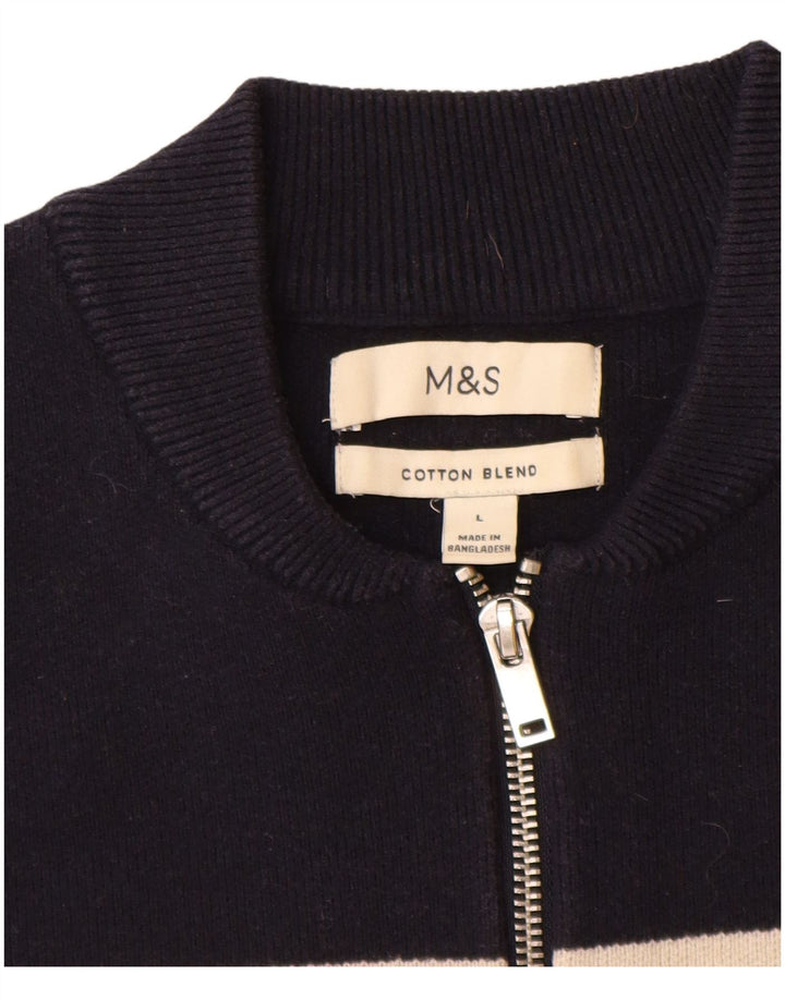 Marks & Spencer muški džemper s izrezom i velikim tamnoplavim prugama