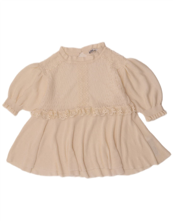 Zara ženski gornji dio bluze 3/4 rukava UK 12 Srednje prljavo bijeli cvjetni poliester