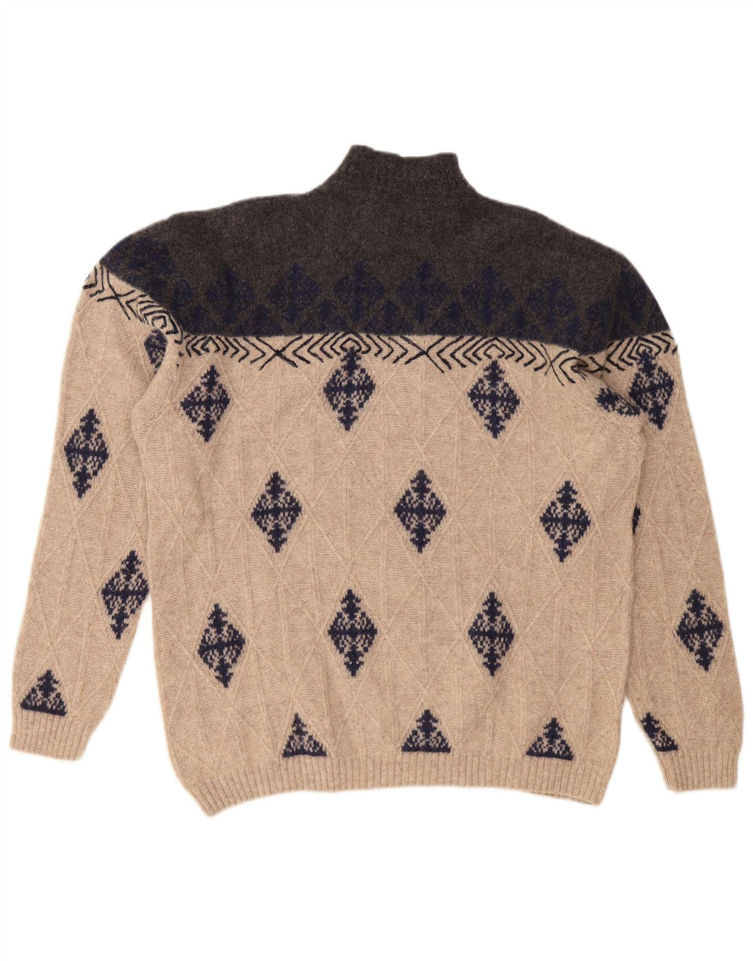 VINTAGE muški džemper s kornjačičastim ovratnikom XL bež Argyle/Dijamant