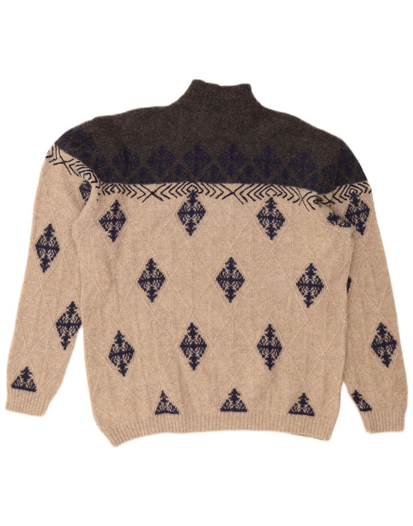 VINTAGE muški džemper s kornjačičastim ovratnikom XL bež Argyle/Dijamant