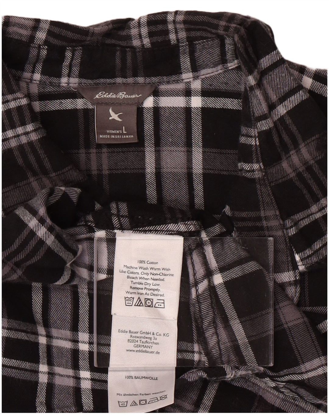 EDDIE BAUER Ženska flanelska košulja UK 16 Veliki crni karirani pamuk