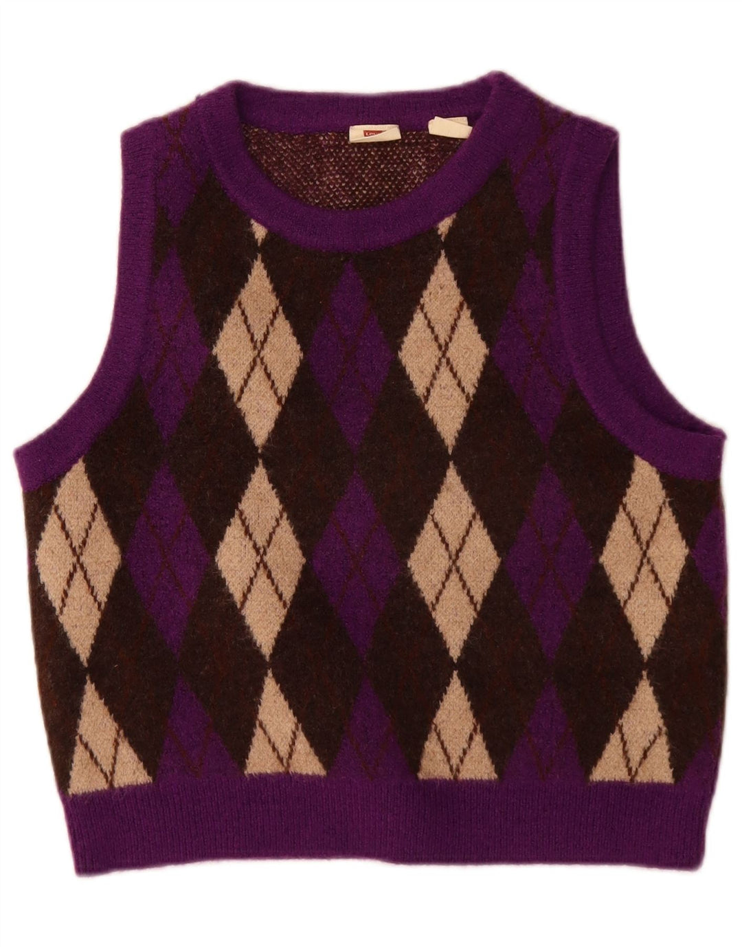 LEVI'S ženski kratki prsluk bez rukava UK 10 Small Purple Argyle/Diamond Acrylic
