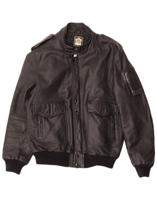 VINTAGE muška vojna kožna jakna IT 54 2XL crna koža