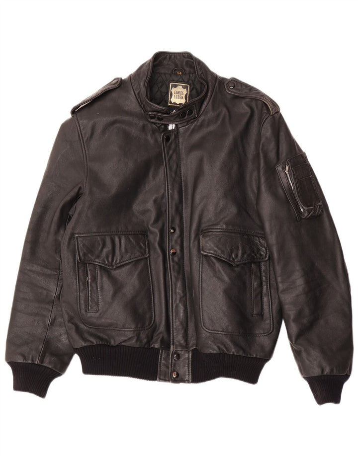 VINTAGE muška vojna kožna jakna IT 54 2XL crna koža