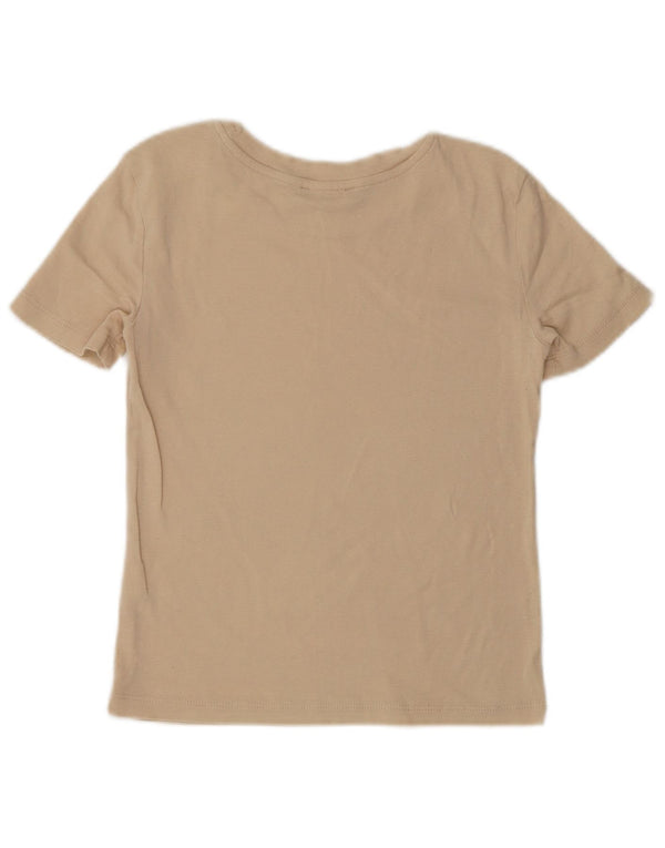Zara Womens Crop T-Shirt Top UK 8 Small Beige Cotton
