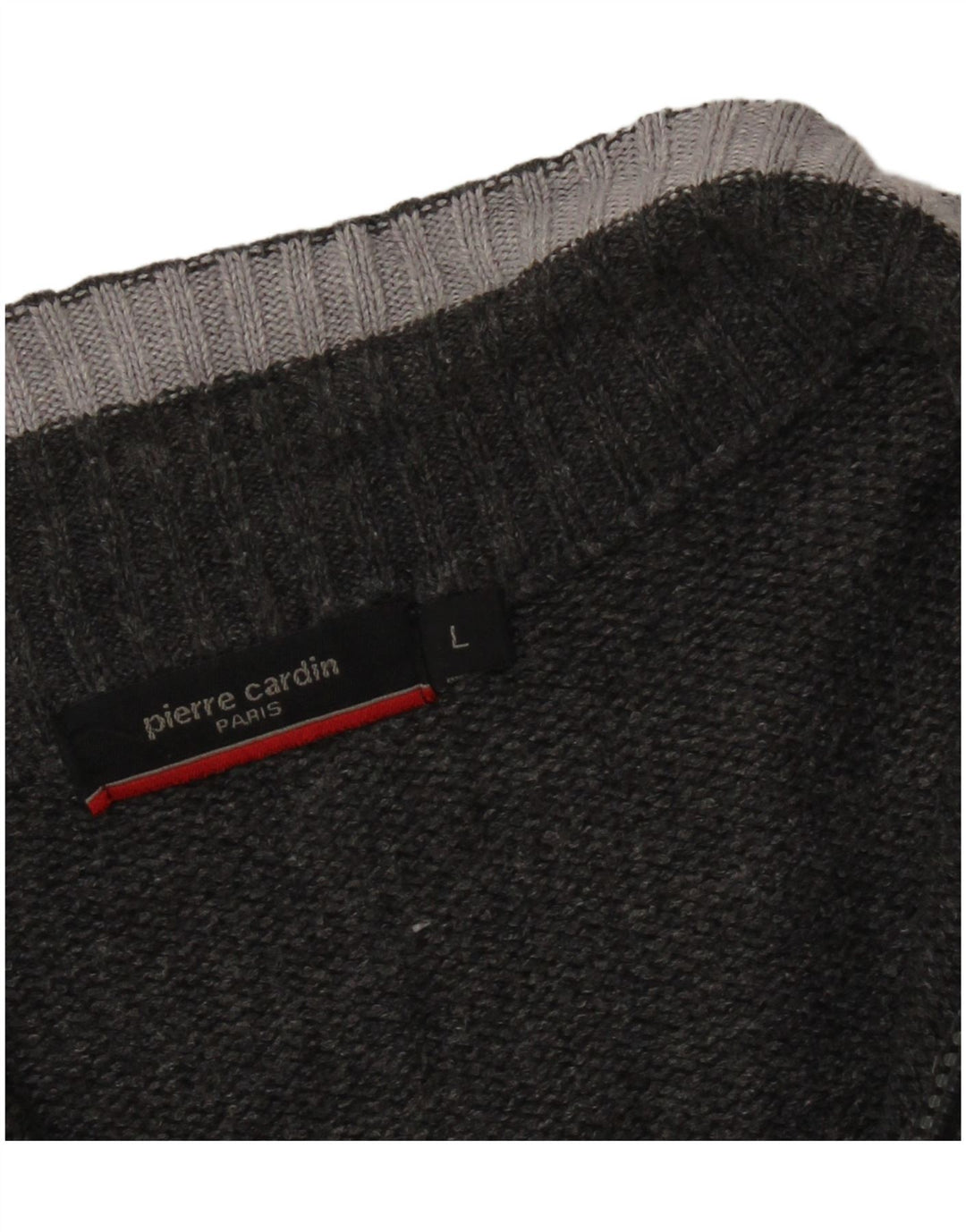 PIERRE CARDIN Muški džemper s izrezom i velikim sivim prugama od akrila