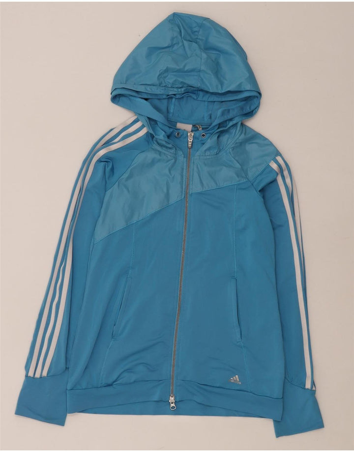Adidas ženski pulover s kapuljačom s patentnim zatvaračem UK 10 mali plavi poliester