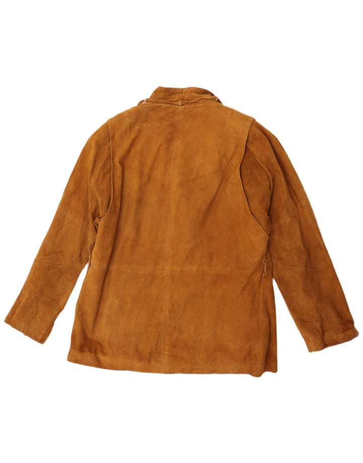 Vintage ženska jakna od brušene kože s 3 gumba IT 48 XL, smeđa koža