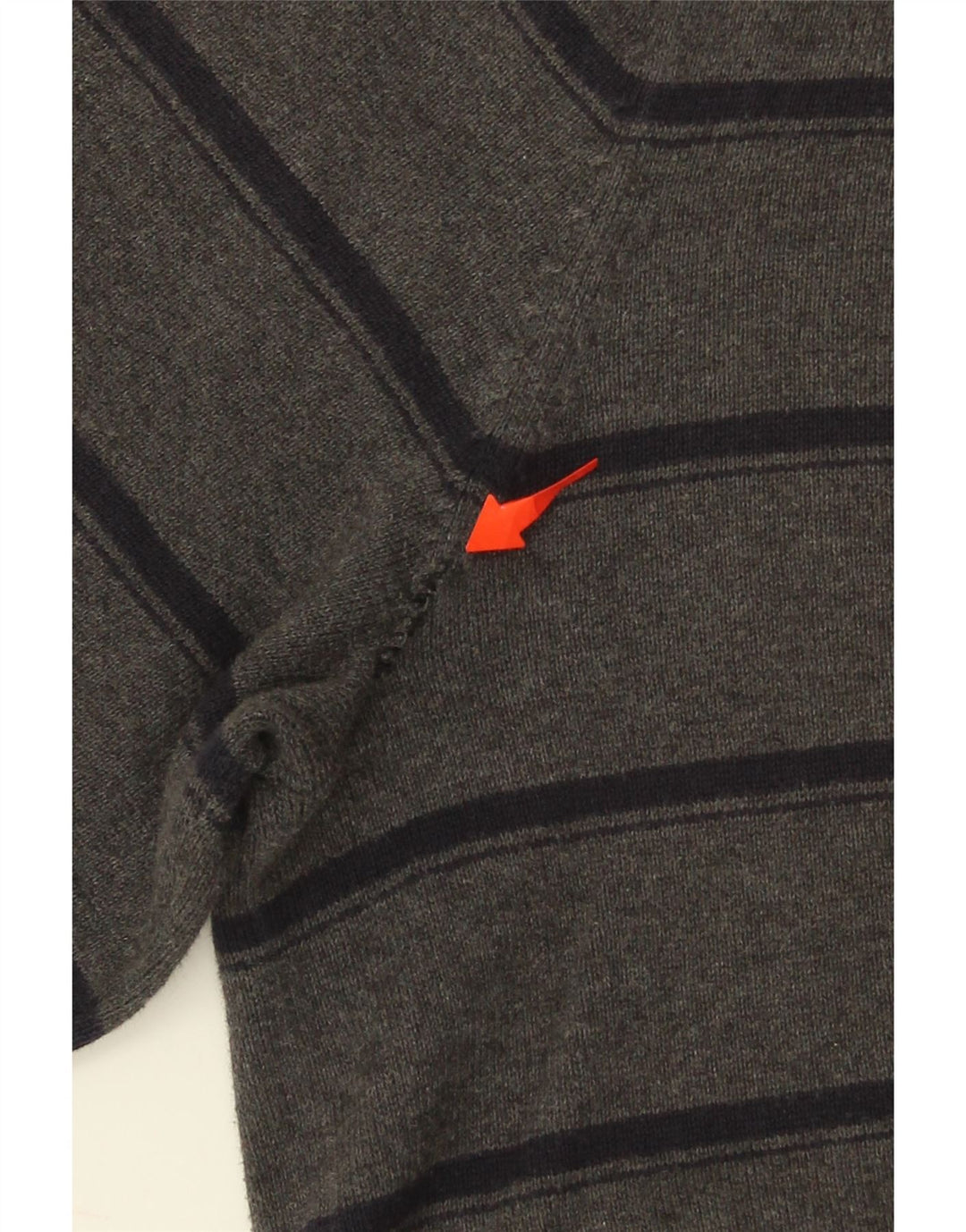 TOMMY HILFIGER Mens V-Neck Jumper Sweater Medium Grey Striped Cotton Vintage Tommy Hilfiger and Second-Hand Tommy Hilfiger from Messina Hembry 