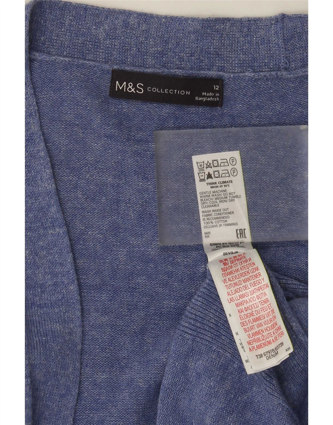 Marks & Spencer ženski otvoreni kardigan pulover UK 12 srednje plave fleke