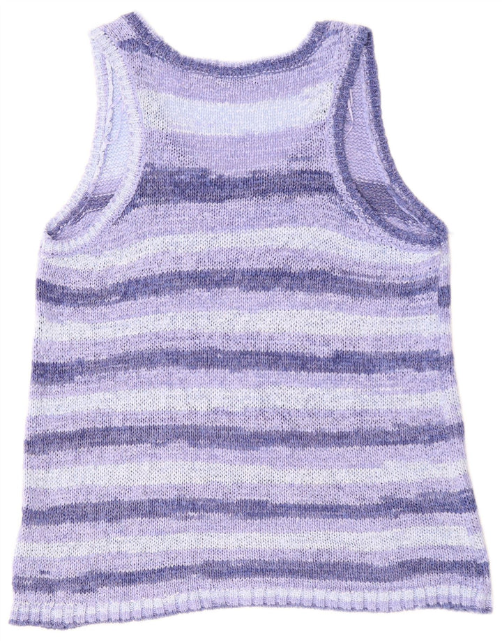 ZARA Womens Vest Tank Top UK 14 Medium Blue Striped Acrylic