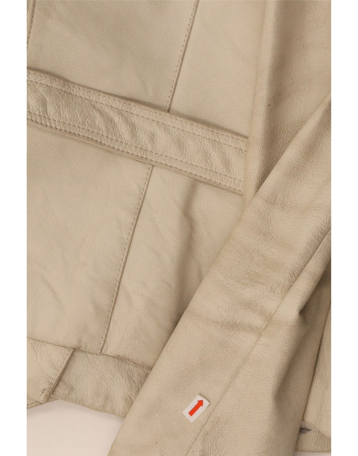 VINTAGE Womens Crop Leather Jacket IT 44 Medium Off White Leather