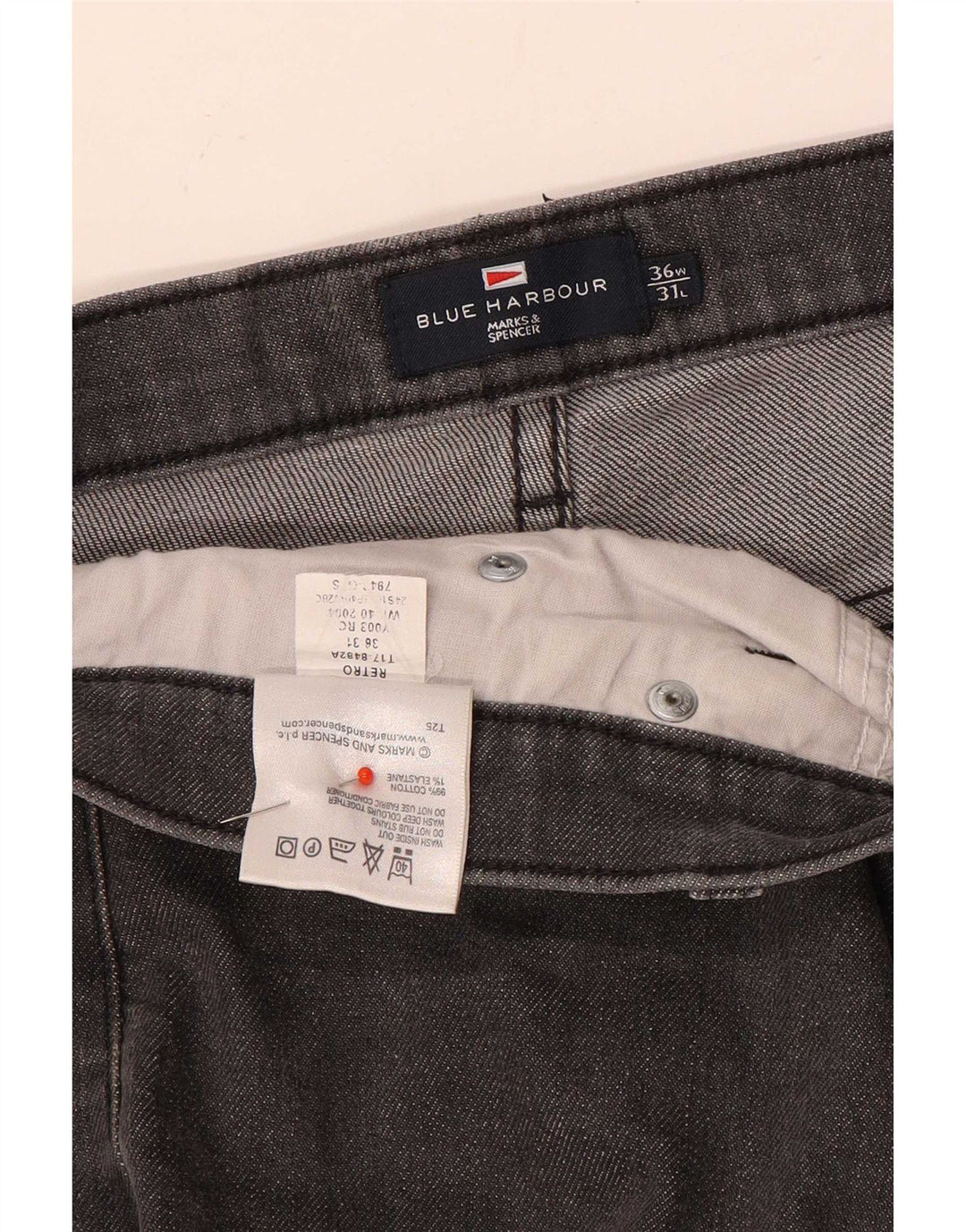 Marks & Spencer muške ravne traperice Blue Harbor W36 L31 sivi pamuk