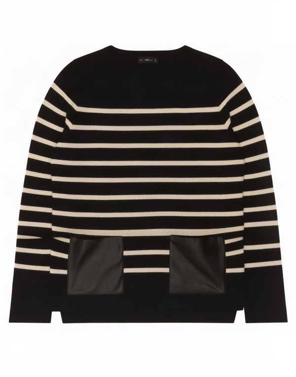 Zara Womens Boat Neck Jumper Sweater UK 12 Medium Black Striped Viscose