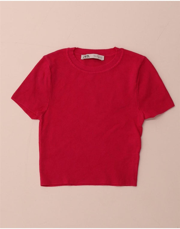 ZARA ženski pulover kratkih rukava s okruglim izrezom UK 8 Mala ružičasta