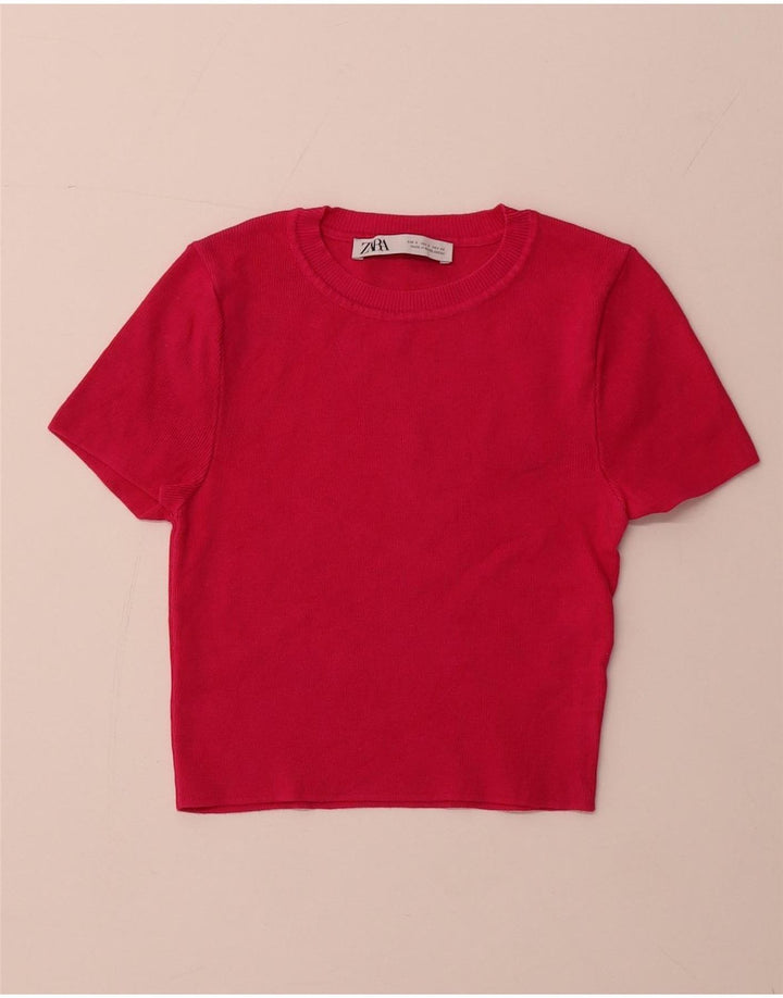 ZARA ženski pulover kratkih rukava s okruglim izrezom UK 8 Mala ružičasta