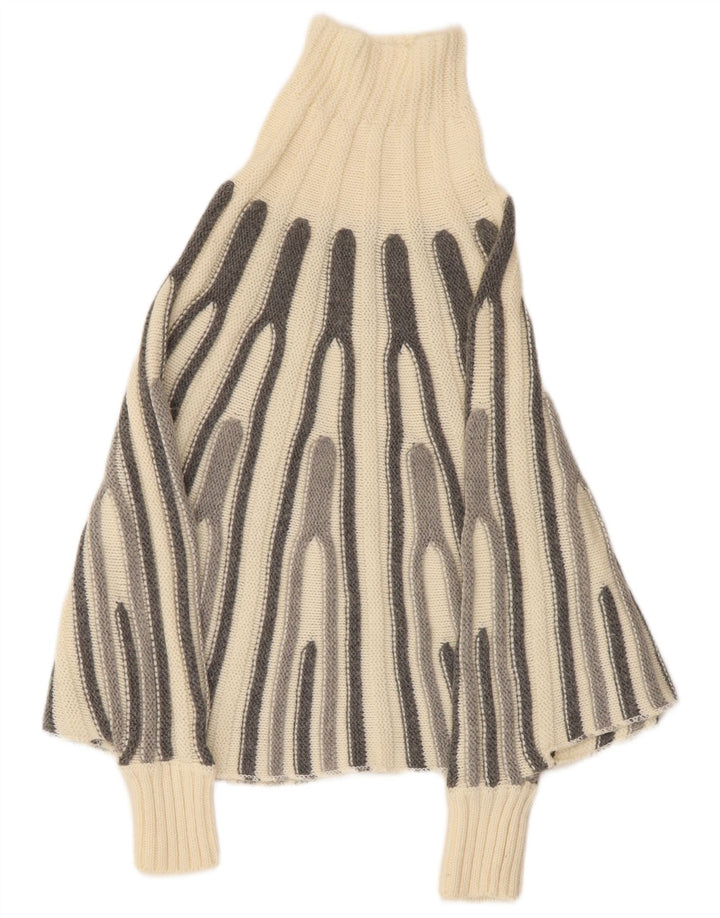 VINTAGE Ženski pončo džemper UK 12 srednje bijele pruge