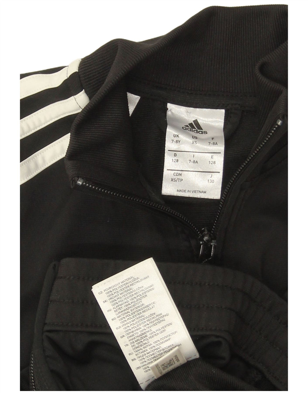 ADIDAS Boys Tracksuit Top Jacket 7-8 Years Black Polyester