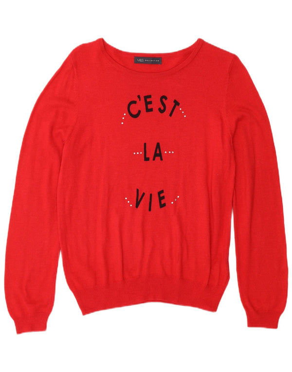 MARKS & SPENCER Womens Graphic Boat Neck Jumper Sweater UK 18 XL  Red