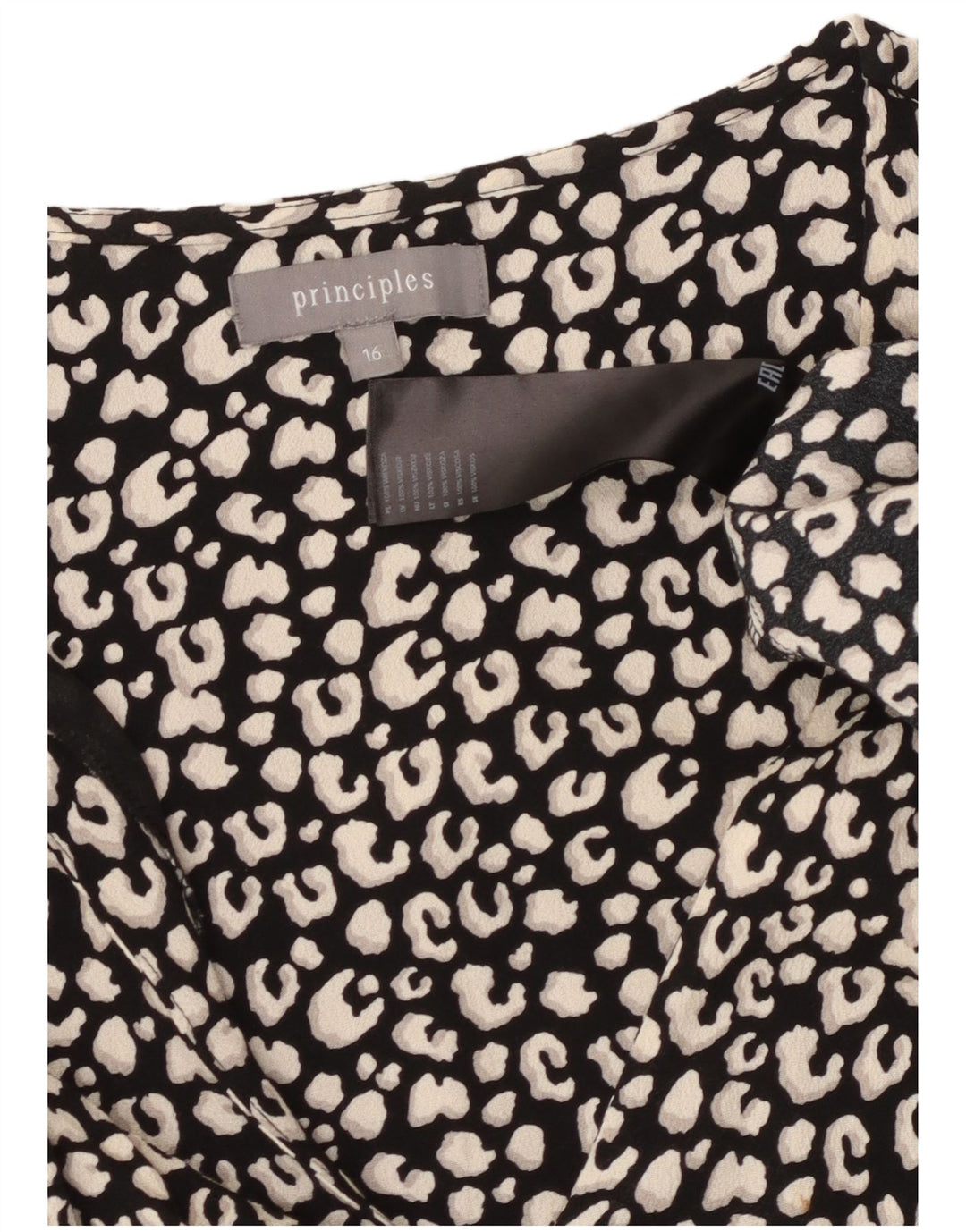 PRINCIPLES Ženska višeslojna haljina 3/4 rukava UK 16 Veliki crni životinjski print