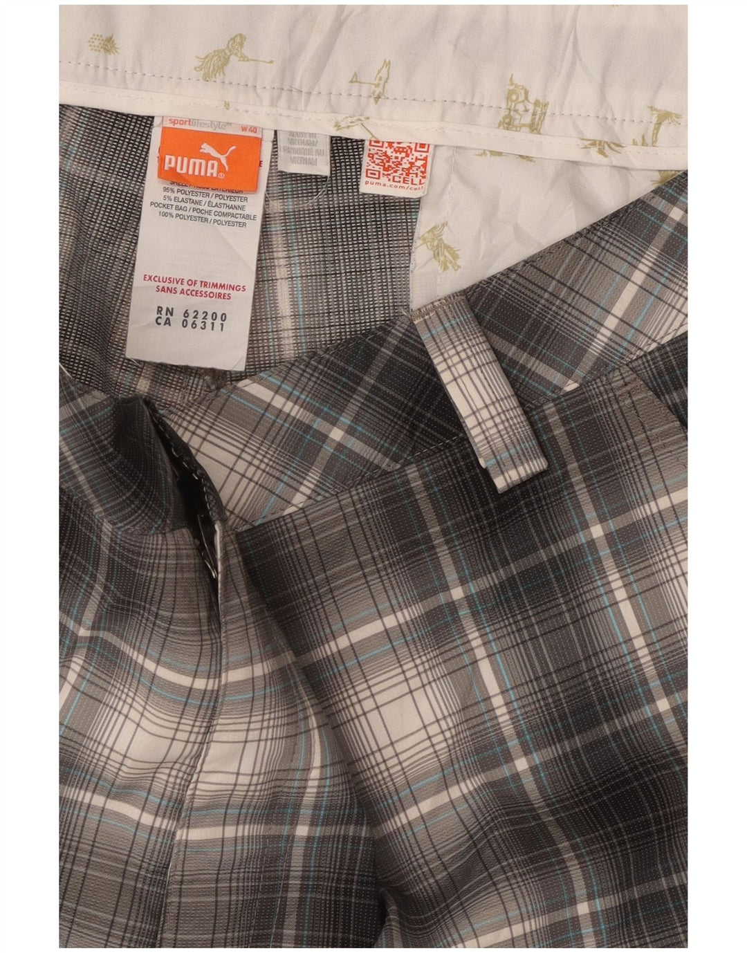 Puma muške chino kratke hlače W40 XL sivi karirani poliester