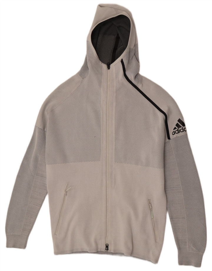 ADIDAS muški pulover s kapuljačom na patentni zatvarač srednje sive pruge